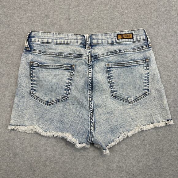 STS Blue Denim Cut-Off Shorts Junior WMNS 9 Light Acid Wash Frayed Hem Stretch - Picture 3 of 10